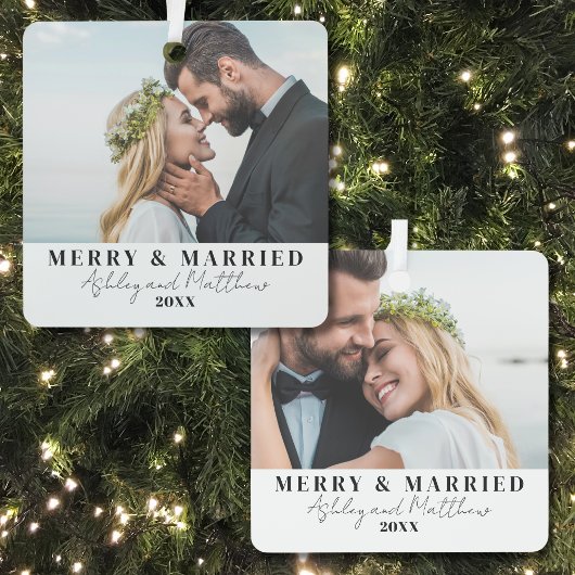 Vrolijk en getrouwde Passen getrouwd Kerstfoto Metalen Ornament