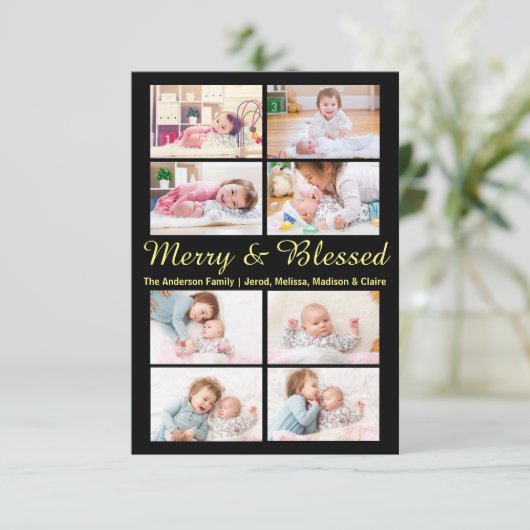 Vrolijk en gezegend 8 foto's -3x5 kerst Kaart (Staand voorkant)