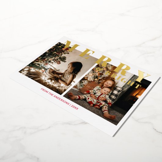 Vrolijk en helder 2-foto Gold Foil Vakantie Kaart (Gedraaid)