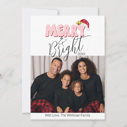 Vrolijk en helder 3 Familie Foto Retro Kerstmis Feestdagenkaart (Voorkant)
