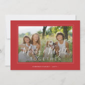 Vrolijk en helder 4 foto's modern kerstrood feestdagenkaart (Voorkant)