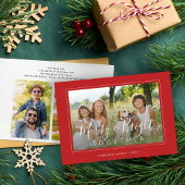 Vrolijk en helder 4 foto's modern kerstrood feestdagenkaart