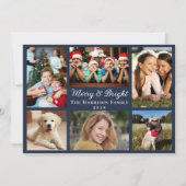 Vrolijk en helder 6 foto collage blauwe kerst feestdagenkaart (Voorkant)