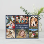 Vrolijk en helder 6 foto collage blauwe kerst feestdagenkaart (Staand voorkant)