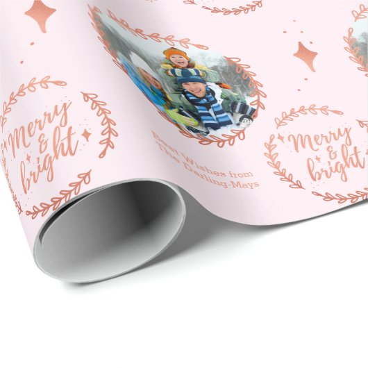 Vrolijk en helder aangepaste foto roze en Roos gou Cadeaupapier (Rol Hoek)