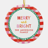 Vrolijk en helder aangepaste vakantie rood en roze keramisch ornament (Voorkant)