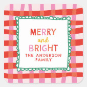 Vrolijk en helder aangepaste vakantie rood en roze vierkante sticker (Voorkant)