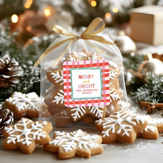 Vrolijk en helder aangepaste vakantie rood en roze vierkante sticker