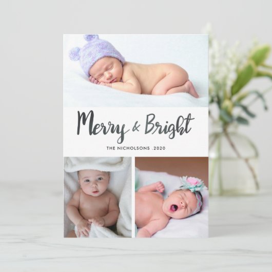 Vrolijk en helder | Baby eerste kerst foto Feestdagenkaart (Staand voorkant)