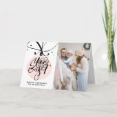 Vrolijk en helder beletteren Roze Ornament Foto Feestdagen Kaart (Voorkant)