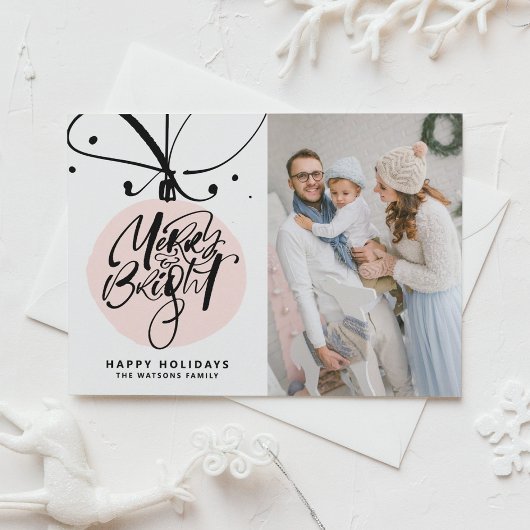 Vrolijk en helder beletteren Roze Ornament Foto Feestdagen Kaart