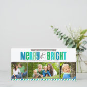 Vrolijk en helder blauw en groen kleuren foto feestdagenkaart (Staand voorkant)