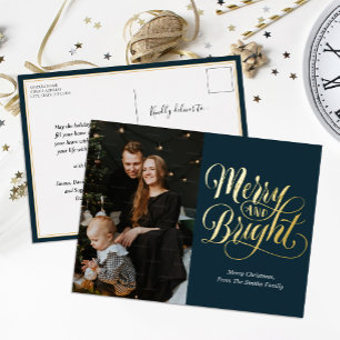 Vrolijk en helder blauw goud kalligrafie foto folie feestdagen briefkaart