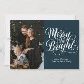 Vrolijk en helder blauw kalligrafie moderne foto feestdagenkaart (Voorkant)