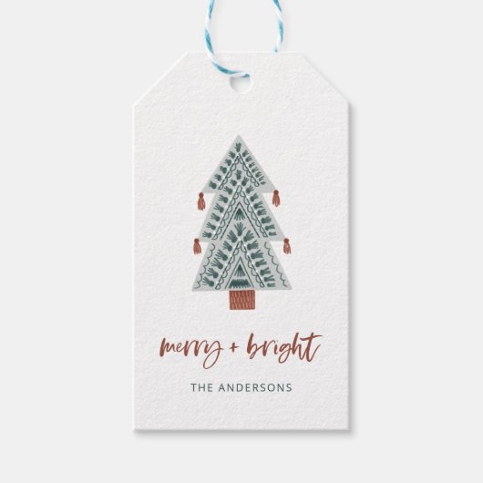 Vrolijk en helder | Boho kerstboom en script Cadeaulabel (Voorkant)
