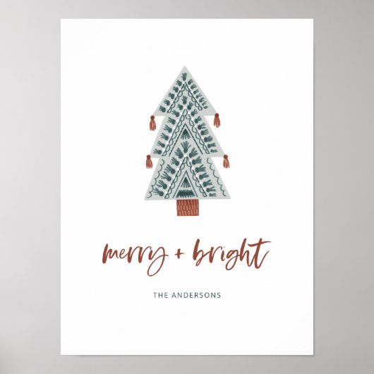 Vrolijk en helder | Boho kerstboom en script Poster (Voorkant)