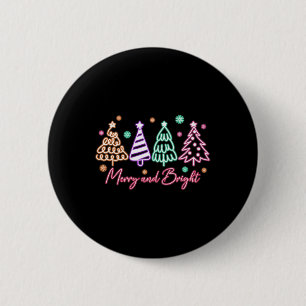 Vrolijk en helder boom neon kerst ronde button 5,7 cm