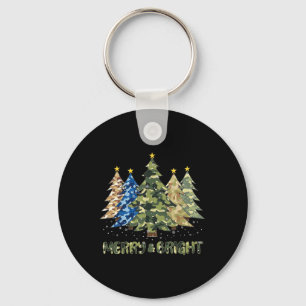 Vrolijk en helder camo kerstboom vrolijk kerstfees sleutelhanger