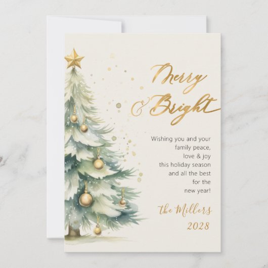 Vrolijk en helder Chic Gold Script kerstboom Feestdagenkaart (Voorkant)