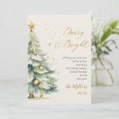 Vrolijk en helder Chic Gold Script kerstboom Feestdagenkaart (Staand voorkant)