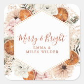 Vrolijk en helder citrus dennen vakantie bloem vierkante sticker (Voorkant)