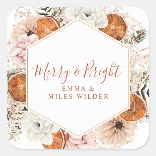 Vrolijk en helder citrus dennen vakantie bloem vierkante sticker (Voorkant)