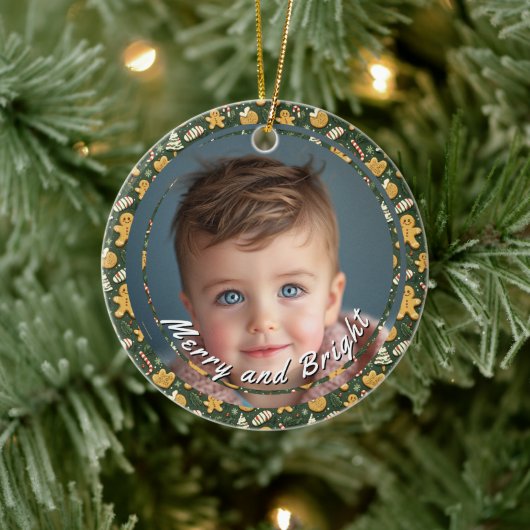 Vrolijk en helder Cookies Custom Child Foto Keramisch Ornament (Boom)