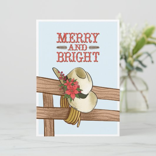 Vrolijk en helder cowboy Pet met bloemen kerst Feestdagenkaart (Staand voorkant)