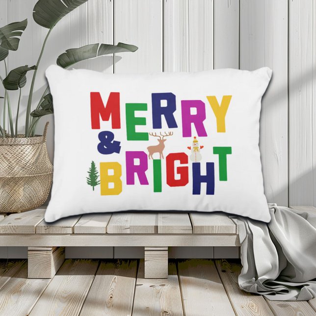 Vrolijk en helder dennenboom rendier sneeuwman accent kussen (Creator heeft geüpload)