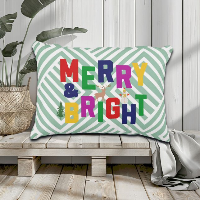 Vrolijk en helder dennenboom rendier sneeuwman accent kussen (Creator heeft geüpload)