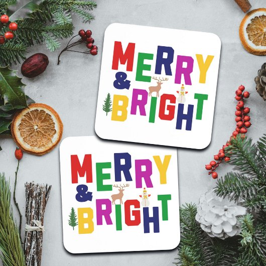 Vrolijk en helder dennenboom rendier sneeuwman bier onderzetter