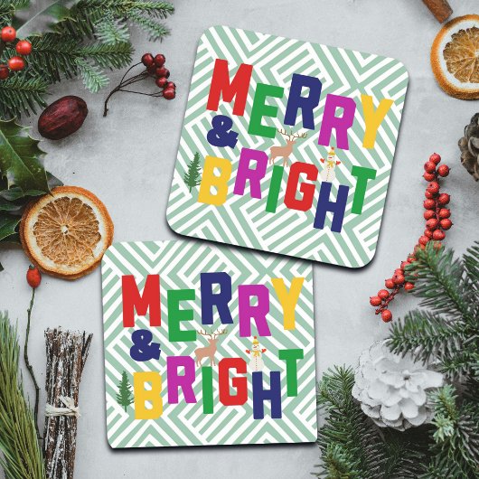 Vrolijk en helder dennenboom rendier sneeuwman bier onderzetter