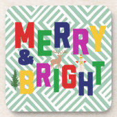 Vrolijk en helder dennenboom rendier sneeuwman bier onderzetter (Voorkant)