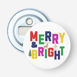 Vrolijk en helder dennenboom rendier sneeuwman button flesopener