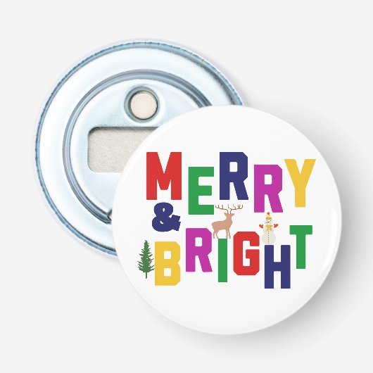 Vrolijk en helder dennenboom rendier sneeuwman button flesopener (Voorkant)