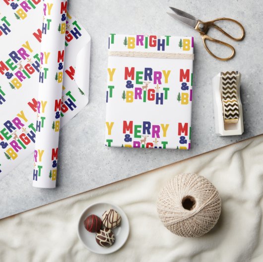 Vrolijk en helder dennenboom rendier sneeuwman cadeaupapier (Crafts)