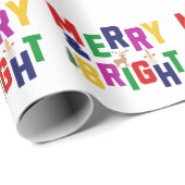 Vrolijk en helder dennenboom rendier sneeuwman cadeaupapier (Rol Hoek)