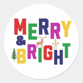 Vrolijk en helder dennenboom rendier sneeuwman ronde sticker