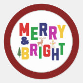 Vrolijk en helder dennenboom rendier sneeuwman ronde sticker (Voorkant)