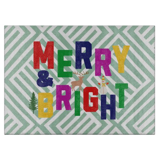 Vrolijk en helder dennenboom rendier sneeuwman snijplank (Voorkant)