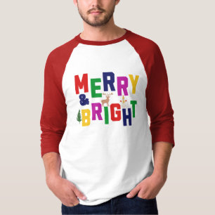 Vrolijk en helder dennenboom rendier sneeuwman t-shirt