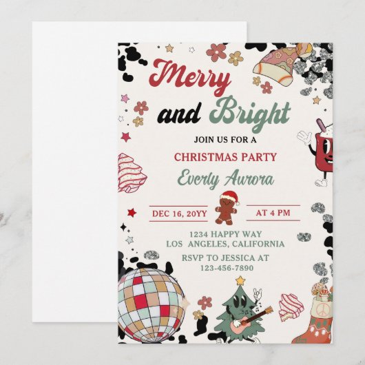 Vrolijk en helder disco bal kerstfeest kaart (Voorkant / Achterkant)