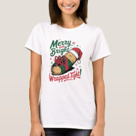 Vrolijk en helder: een feestelijke kerstburrito t-shirt