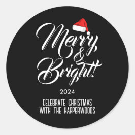 Vrolijk en helder | Eenvoudig Elegant Kerstgezin Ronde Sticker