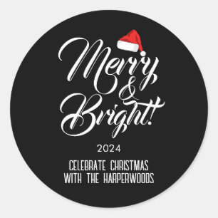 Vrolijk en helder   Eenvoudig Elegant Kerstgezin Ronde Sticker