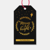 Vrolijk en helder Eenvoudig Zwart en Goud Kerstmis Cadeaulabel (Voorkant)