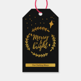 Vrolijk en helder Eenvoudig Zwart en Goud Kerstmis Cadeaulabel