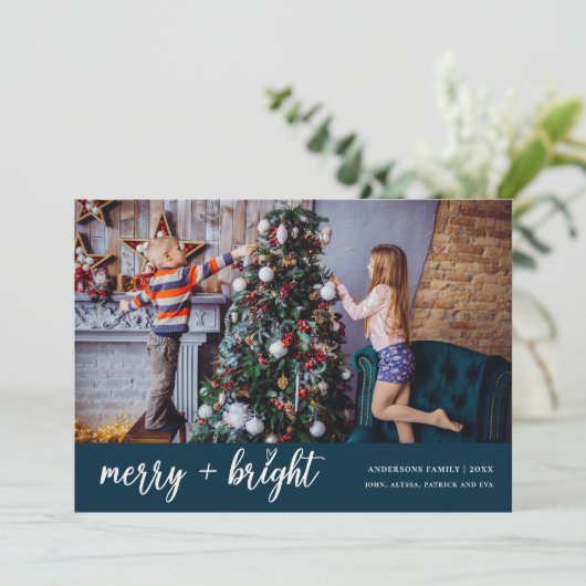 Vrolijk en helder Elegant Kerst Kinder Foto Feestdagenkaart (Staand voorkant)