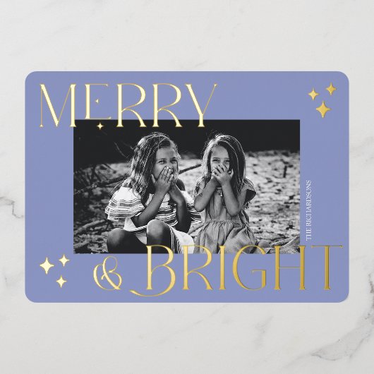 Vrolijk en helder Elegant Kerstmis Foto Folie Feestdagenkaart (Voorkant)