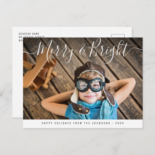 Vrolijk en helder | Elegante kerstletters Briefkaart (Voorkant / Achterkant)